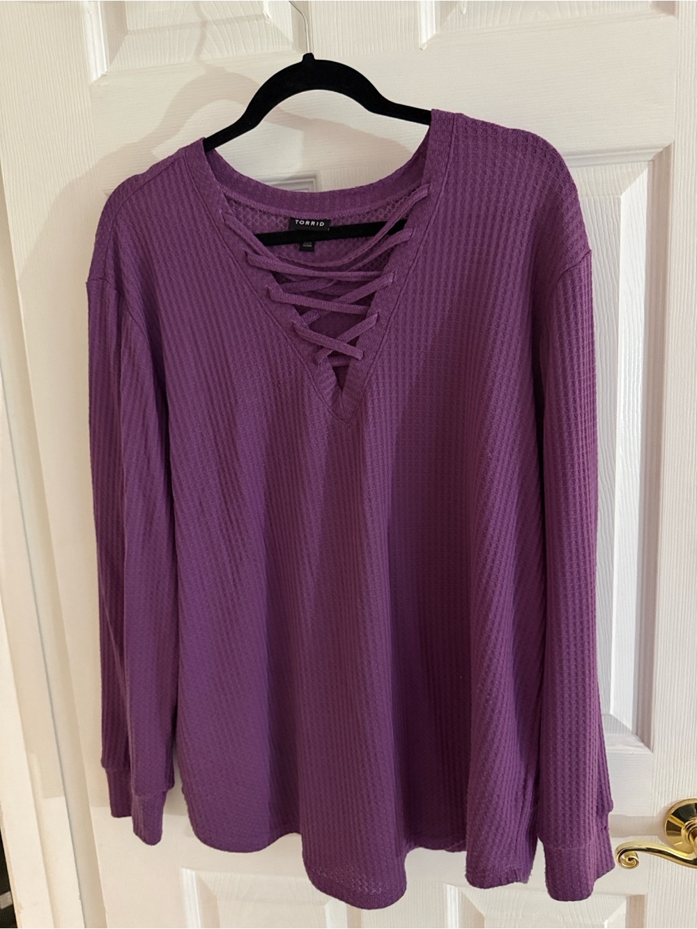 Torrid size 0 Purple Crisscross Waffle Knit Long Sleeve Top